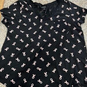 Torrid Black and Pink Ribbon Print Top